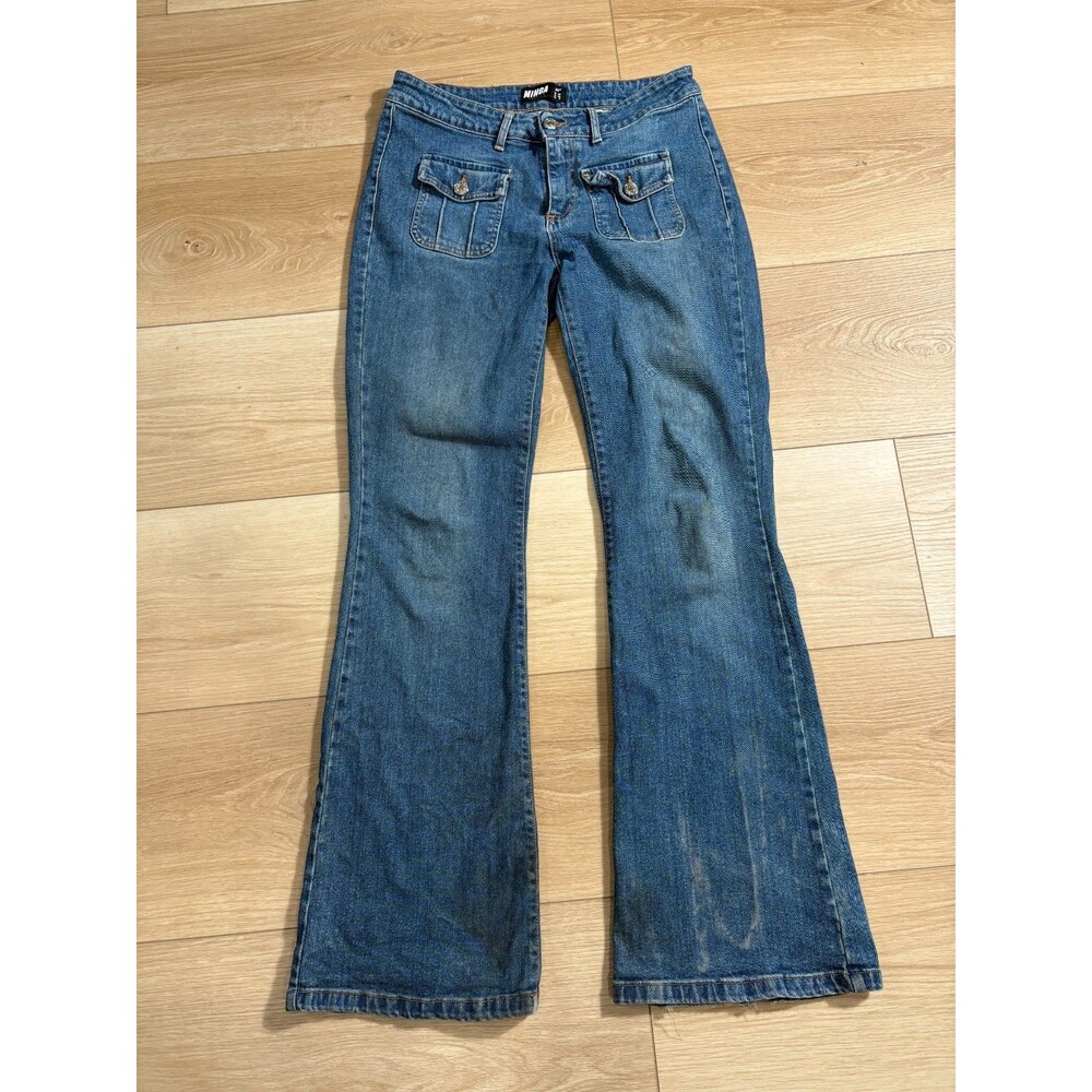 MINGA LONDON Women's Waist Denim Flare Jeans with Front Pockets US 6